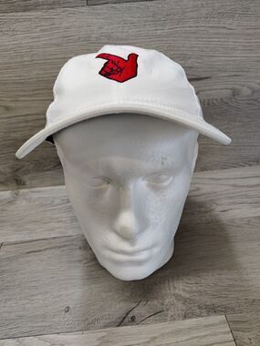 Ahead Golf Hat White w/ Red Hand Finger Pointing "Heads Up Golf Champs"